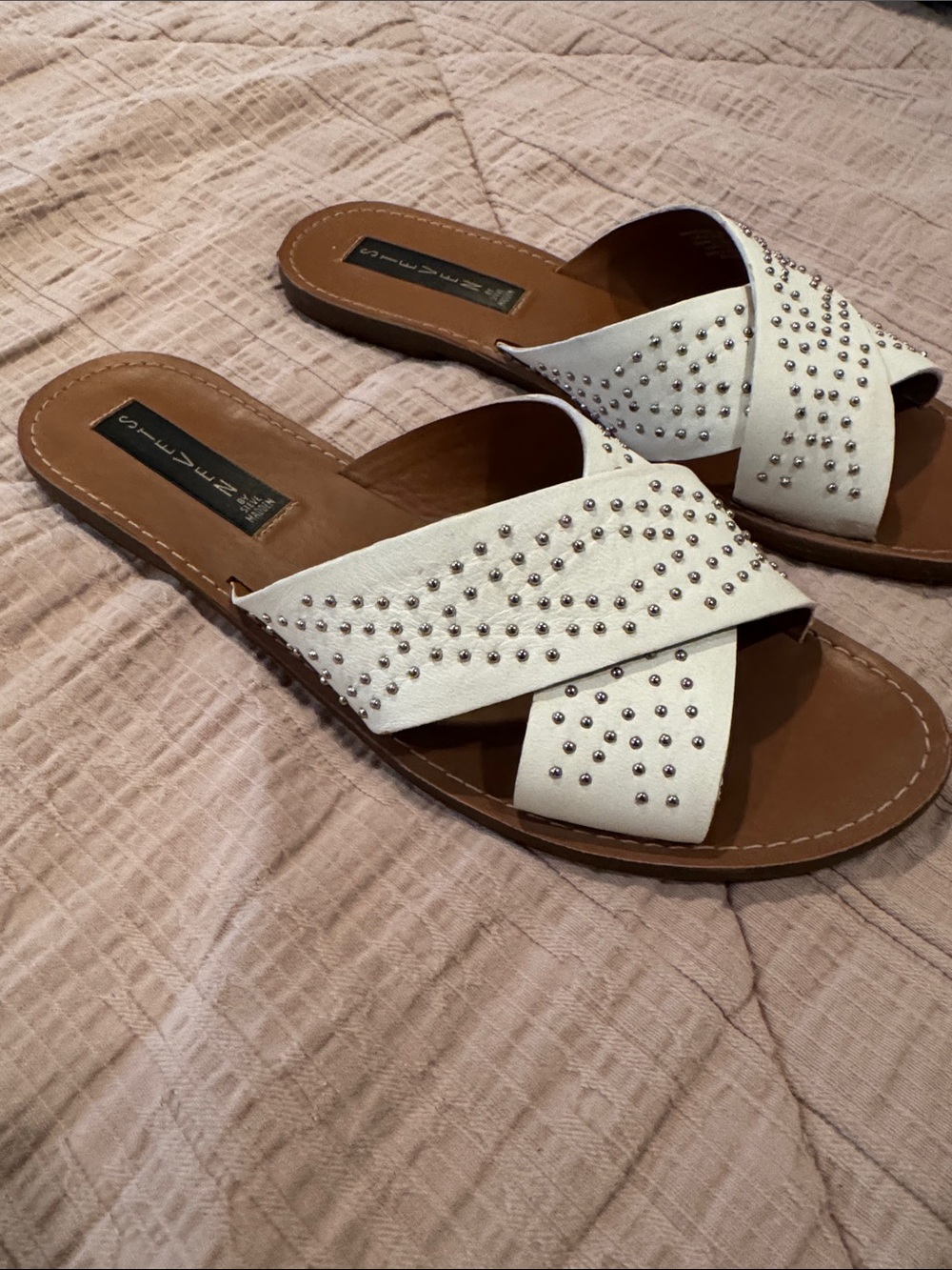 Steven By Steve Madden White Studded Crisscross Slide Sandals - Picture 4 of 5
